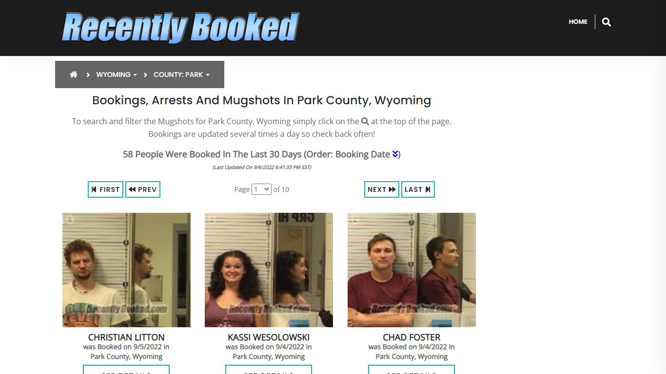 Recent bookings, Arrests, Mugshots in Park County, Wyoming